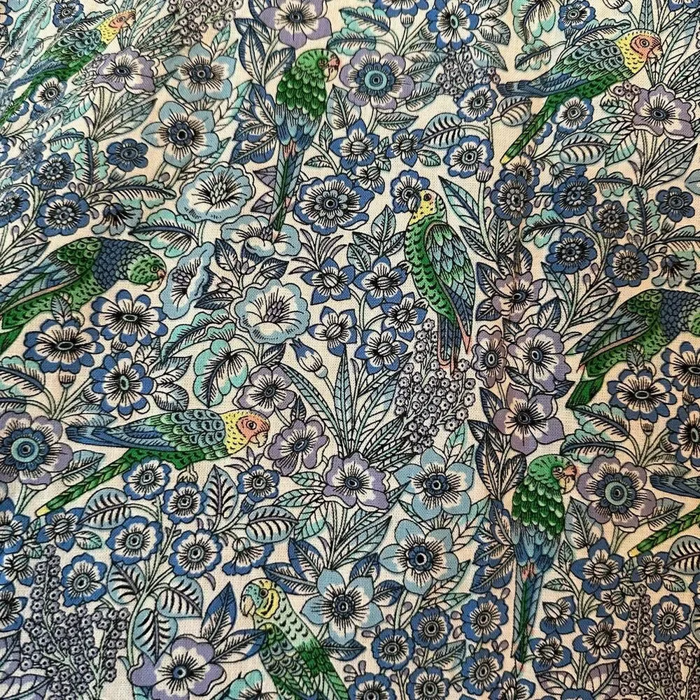 J. Jill Blue Tropical Birds & Botanical Print Woven Linen Blend Top Size Large